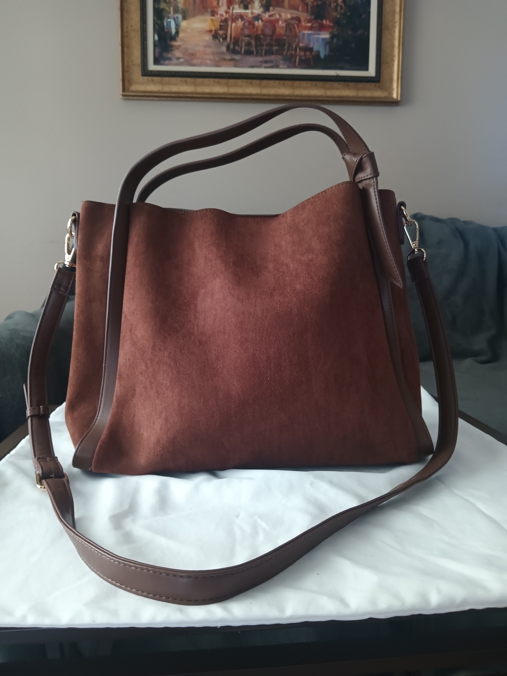 Classic Brown Faux Suede Tote Bag - Women